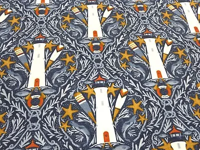 PENDEEN By FRYETTS Cotton Print Fabric Curtains Cushions Upholstery Lighthouse • £1.09