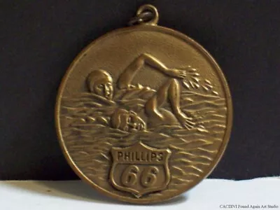 Vintage Phillips 66 Swimming Medal Balfour 1962 Gas Oil Logo Sports Medallion • $12.99