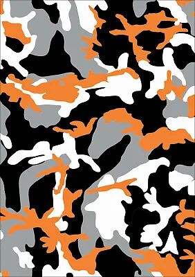 A4 Camouflage Sheet Fun Sticker Self Adhesive Vinyl Orange Camo Cam Decal Dub • £3.10