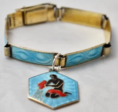 Vintage David Andersen Enamel Sterling Aquarius Charm On Aksel Holmsen Bracelet • $180