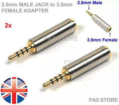 2x Gold 2.5mm Male Jack Plug To 3.5mm Female Adapter - Headphone MIC Audiophile/ • £3.49