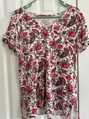 J Jill Short Sleeve Pima Cotton Pink Floral Paisley Tunic Size Large • $12