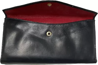 $165 • Buy Authentic Vintage Gucci Clutch Wallet Navy Leather Red Interior G Monogram Clasp