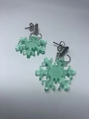 Handmade Earrings- Christmas- SMALL Snowflake - Clear Green- Stud Fastenings • £2.95