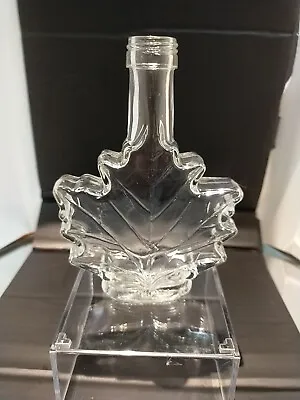 Canadian Maple Leaf Clear Glass Embossed Syrup Bottle Screw Top 60ml VGC 14.5cm • $9.69