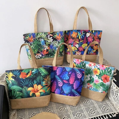 Women Floral Print Large Capacity Cavas Handbag Beach Shoulder Bags Tote Bag • $19.48