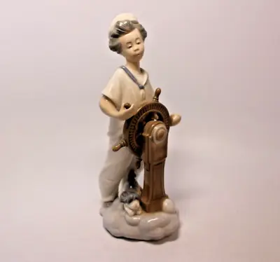Vintage 1985 NAO Lladro Sailor Boy At The Wheel W/ Dog Porcelain Figurine 8 3/4  • $48