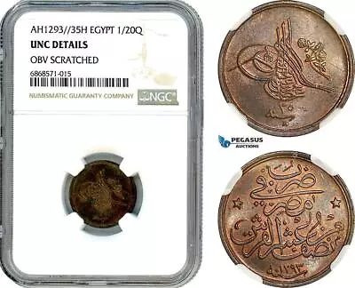 AI956 Egypt Ottoman Empire Abdul Hamid II 1/20 Qirsh AH1293/35 H NGC UNC Det • $59