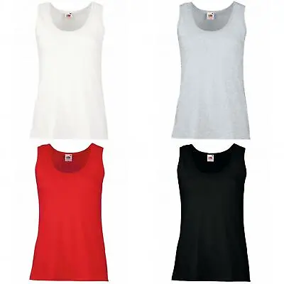 £3.30 • Buy Ladies Womens Fruit Of The Loom Plain Coloured Cotton Vest T-Shirts Tank Top 