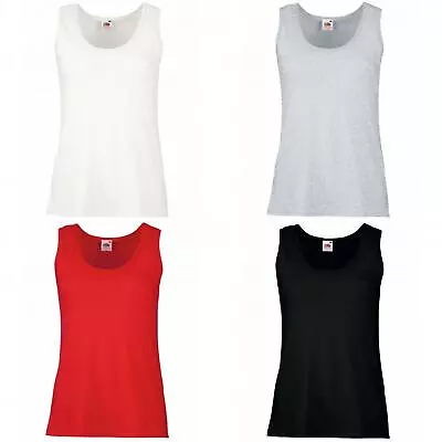 £3.30 • Buy Ladies Womens Fruit Of The Loom Plain Coloured Cotton Vest T-Shirts Tank Top 
