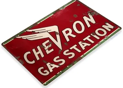 $19.92 • Buy Chevron Gas Station Tin Sign Supreme Gasoline Credi Cards Accepted Pump Service