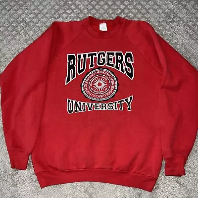 Vintage Rutgers University Red Sweatshirt Large 1980s 1990s USA Made Crewneck • $103.20