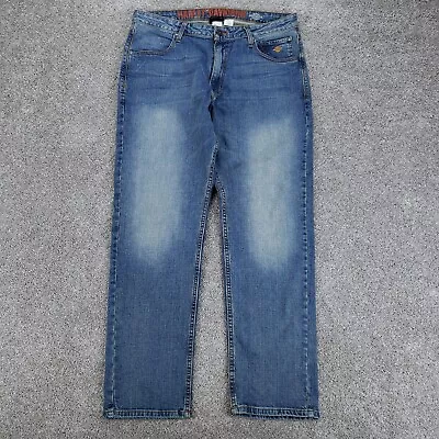Harley Davidson Jeans Mens 34x32 Blue Straight Leg Modern Fit Stretch Denim • $24.99