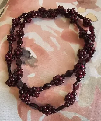 Vintage Bohemian Cluster Garnet Beaded Pattern- No Clasp Necklace 62.9g  • $53.20