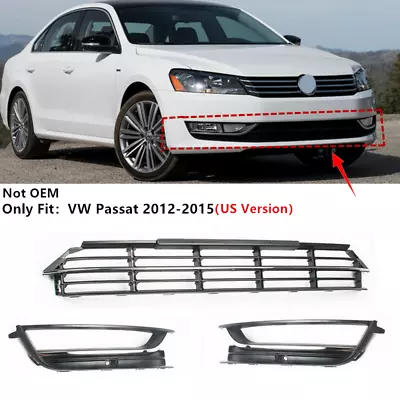 Front Bumper Lower Chrome Grill+Fog Light Grille For VW Passat B7 12-15 US Style • $65.49