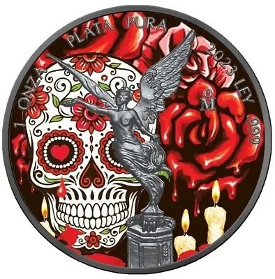 2023 1 Oz Silver Mexican DIA DE LOS MUERTOS LIBERTAD Ruthenium Colored Coin. • $129.95