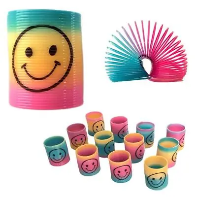 12Pcs Slinky Bouncy Springs Smile Face Rainbow Mini Stretchy Toys Party Fillers • £6.45