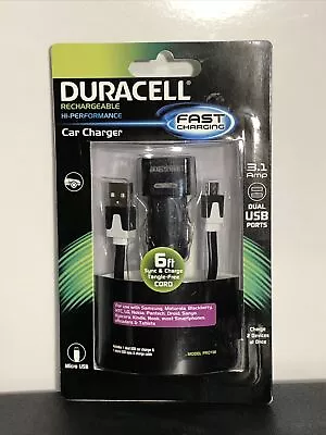 Duracell Dual USB Car Charger W/ 6 Ft Sync & Charge Cord 3.1 Amp Fast Charge • $7.50