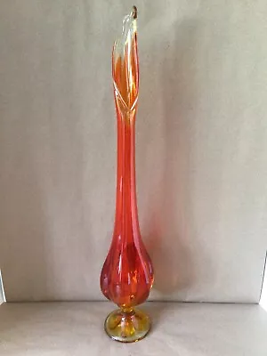 Viking Epic 6 Petal #1435 *persimmon* Glass Footed 25” Swung Vase Mcm **vcg** • $239