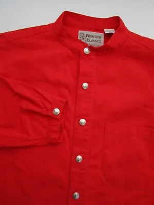 Mens Medium Frontier Classics Brushpopper Banded Collar Red Button Western Shirt • $42