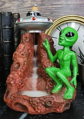 UFO Green Roswell Alien With Flying Saucer Spaceship Backflow Incense Burner • $26.99