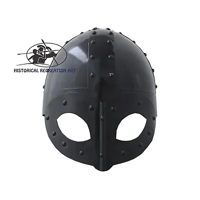 Black Plated Antique Medieval Viking Mask Helmet Premium Quality Soldier Adult • $89