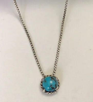 David Yurman 8mm Petite Chatelaine Turquoise Pendant Necklace NWT $375  17  • $307.50