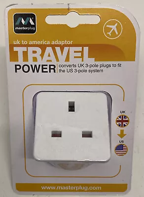 UK To USA US 3 Pin America Canada Tourist Travel Plug Power Mains Adaptor White • £6.99