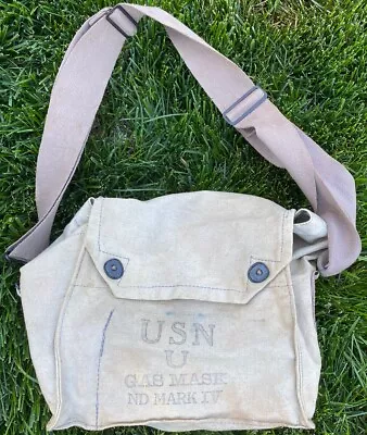 Vintage WWII US NAVY USN Military Gas Mask Mark IV Canvas BAG ONLY Used • $28.88