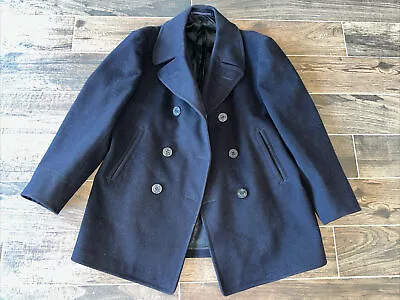 Vintage WWII US Navy Sz 44 Corduroy Pockets Lined 8 Button Wool Pea Coat EUC • $79.95