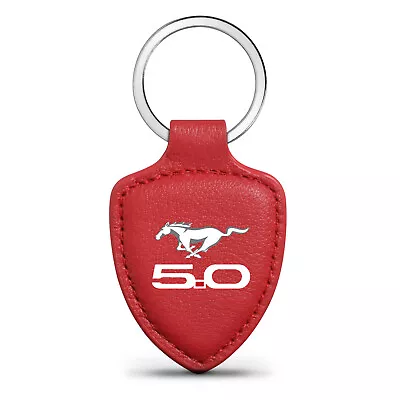 Ford Mustang 5.0 Red Real Leather Shield-Style Key Chain • $19.99