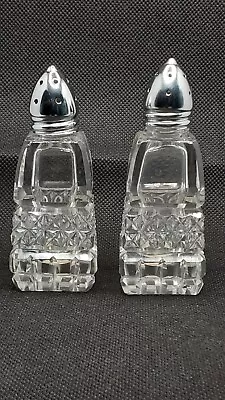 Irice Salt & Pepper Shakers Diamond Cut Clear I.W. Rice 3.5  Tall Rectangular  • $12.99