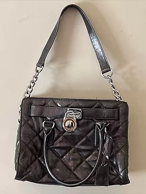 Michael Kors Hamilton Quilted Shoulder Bag Gray Handbag Lock &Key Gunmetal • $49