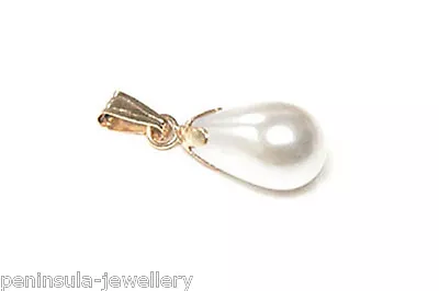 9ct Gold Pearl Teardrop Necklace Pendant No Chain Gift Boxed • £15.99