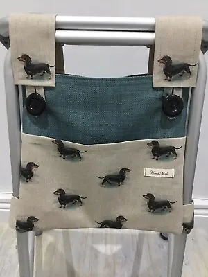 Walking/zimmer Frame Bag . Lined. Coin Purse.canvas Multi Pocket. Teal/ Dachund • £16.50