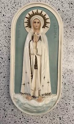 Vintage Our Lady Of Fatima Statue Chalkware Wall Plaque 14 Inches X 6.5 • $74.99