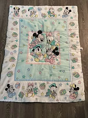 Vintage Dundee Disney Baby Quilted Crib Blanket Minnie Mickey Mouse Donald Daisy • $45