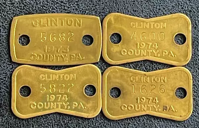 Vintage 1973-74 Clinton Co Pennsylvania Brass Dog License Tax Tag Lot Of 4 • $9.95
