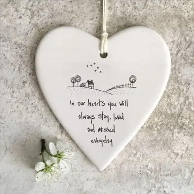 East Of India Porcelain Hanging Heart | 'Loved And Missed Everyday' Decoration • £5.90