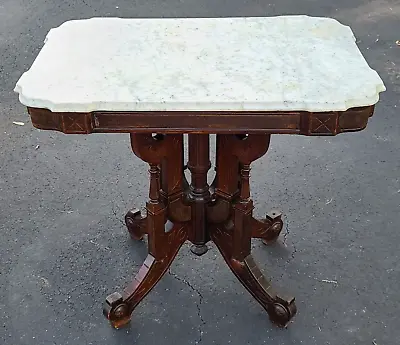 Vintage Antique Eastlake Marble Center Parlor Table Walnut Burl Wood Victorian • $750