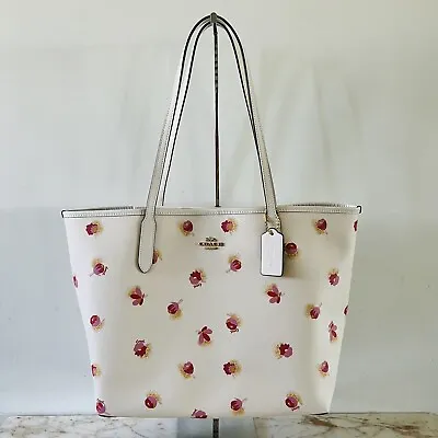 COACH Chalk Multi Poppy Floral City Tote Bag • $135