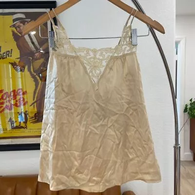 French Connection Vintage Silk Lace Trim Camisole Beige Women's Tank Top Size S • $17