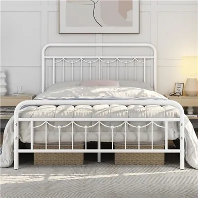 3ft/4ft6 Metal Platform Bed Frame With Large Storage/High Headboard Black/White • £99.99
