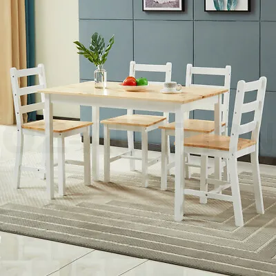 $349.95 • Buy Modern Dining Table Chairs 5 Set Wooden Rectangular Kitchen Furniture White&Oak