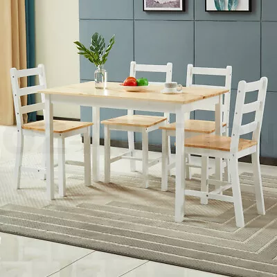 Modern Dining Table Chairs 5 Set Wooden Rectangular Kitchen Furniture White&Oak • $279.95