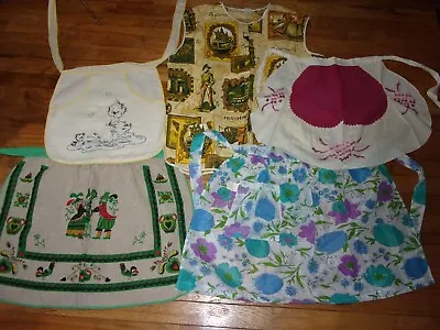 Vintage 50's/60's Lot Of 5 Assorted Kitchen Half Aprons NWT & EUC • $20