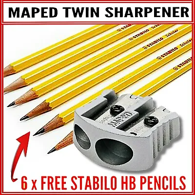 Double Hole Pencil Sharpener School Makeup + 6 FREE Stabilo Pencils MAPED BRAND • £3.90