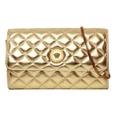 Versace Metallic Gold Leather Medusa Chain Wallet Bag DBSI159S • $3168.79