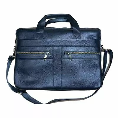 Laptop Bag Leather Black 2 Zip Real Briefcase Adults Messenger Office Shoulder • £39.49