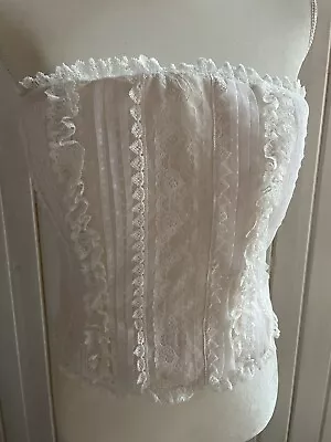 Key Unger New York Corset Bustier Size 10 Ivory Lace And Mesh Back Zip • $18